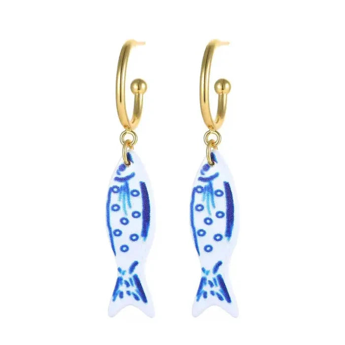 The Harbor Fish Dangle Hoop-Blue