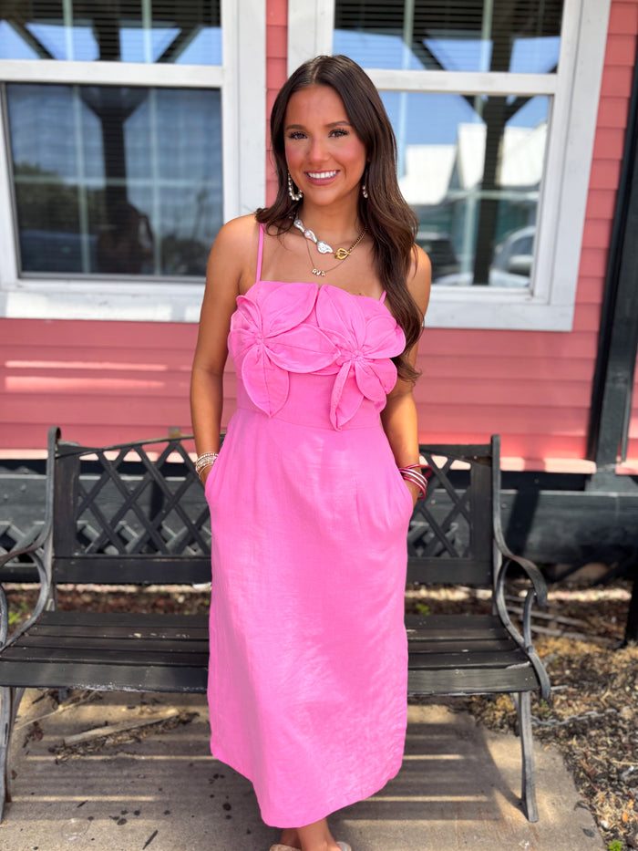 pink midi with floral applique top