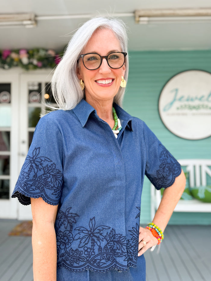 The Indie Embroidered Set-Denim