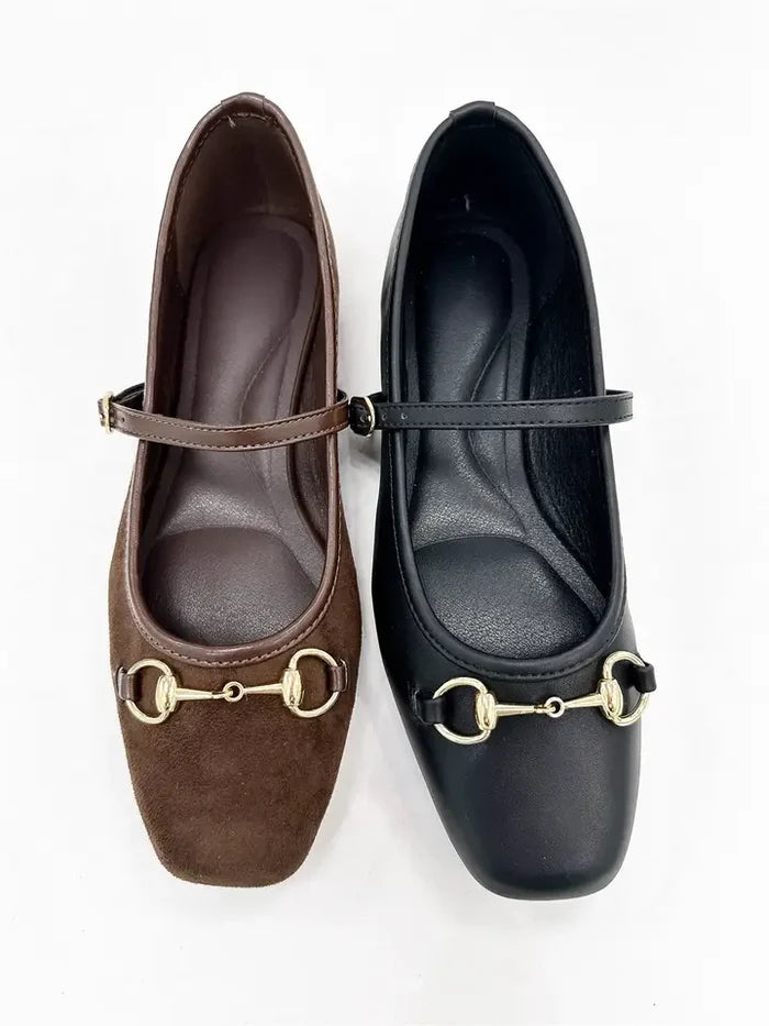 The Jaime Horsebit Suede Flat-Brown
