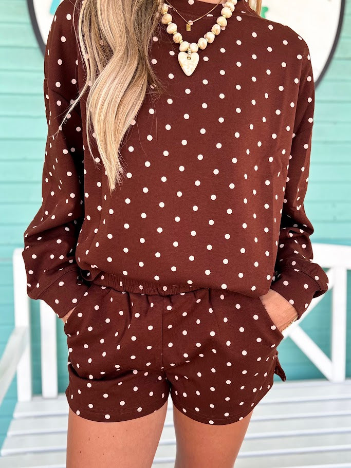 The Jennie Polka Dot 2 Piece Set-Brown