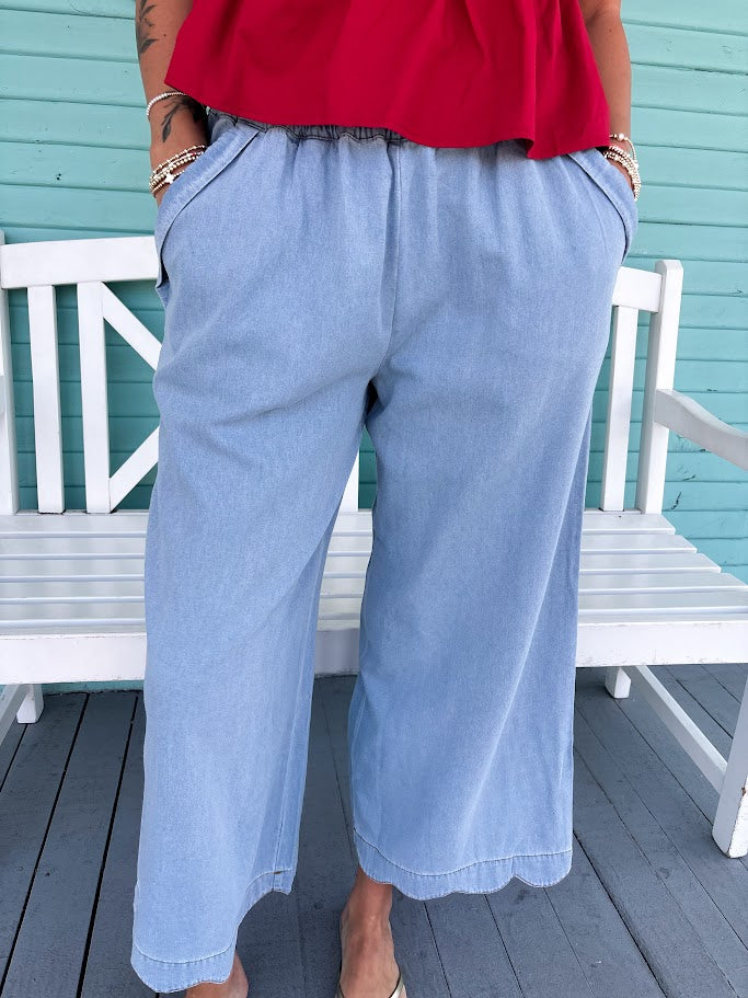The Jenson Scalloped Pant-Light Denim