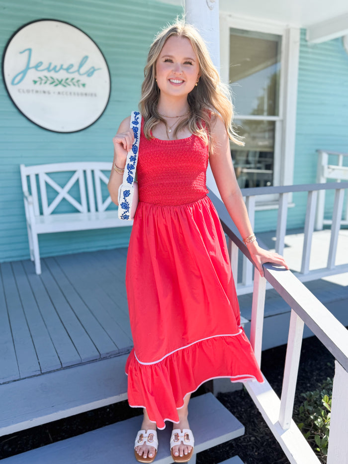The Jessy Smocked Midi Dress - Red