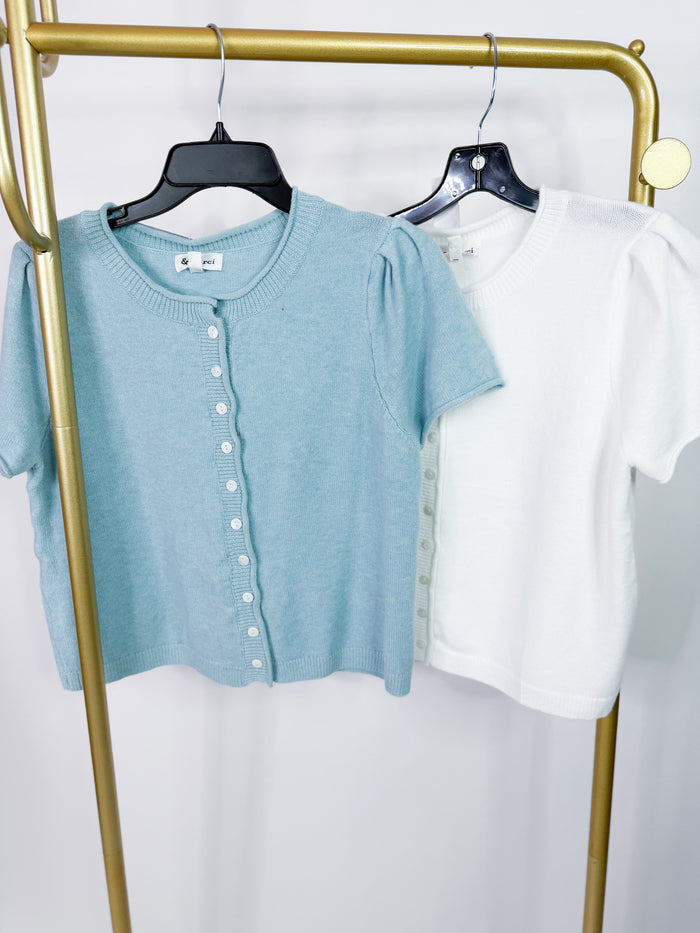 The Lilah Button Knit Top-Sky