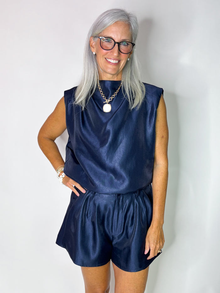 navy satin set