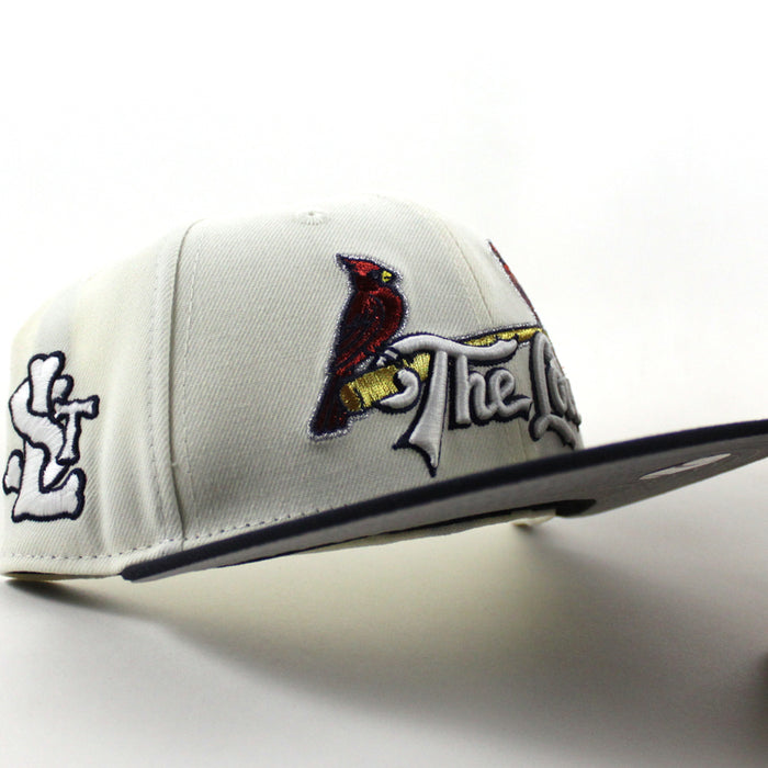 The Lue St. Louis Cardinals The Lou STL Patch New Era 59Fifty Fitted Hat (Chrome White Navy Gray Under Brim)