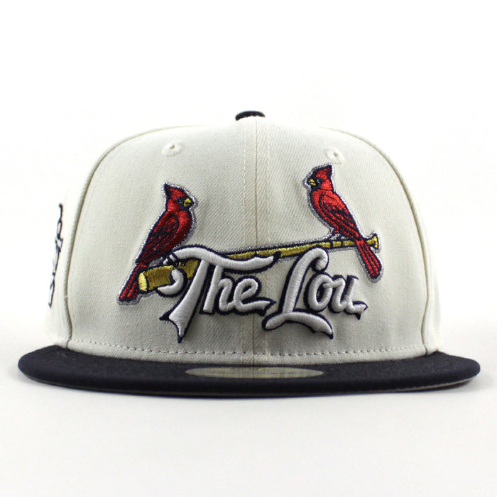 The Lue St. Louis Cardinals The Lou STL Patch New Era 59Fifty Fitted Hat (Chrome White Navy Gray Under Brim)