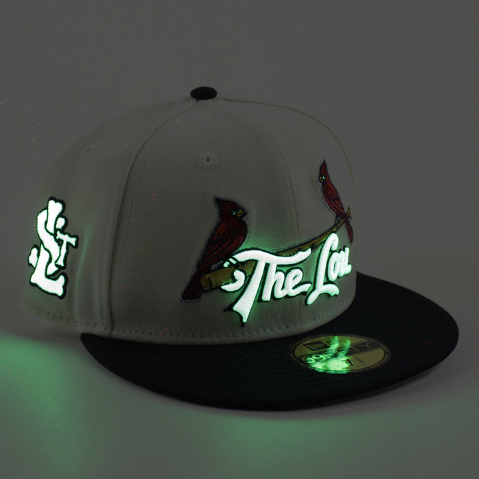 The Lue St. Louis Cardinals The Lou STL Patch New Era 59Fifty Fitted Hat (Chrome White Navy Gray Under Brim)