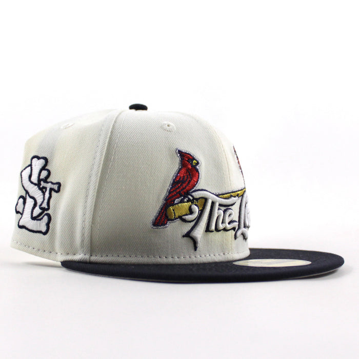 The Lue St. Louis Cardinals The Lou STL Patch New Era 59Fifty Fitted Hat (Chrome White Navy Gray Under Brim)