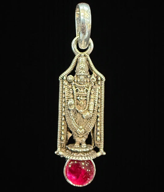 The Madhava Silver Venkateshwara Kemp Pendant (Oxidised)