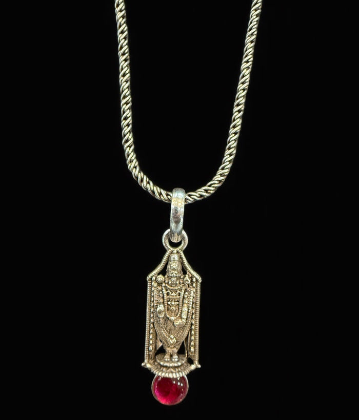 The Madhava Silver Venkateshwara Kemp Pendant (Oxidised)