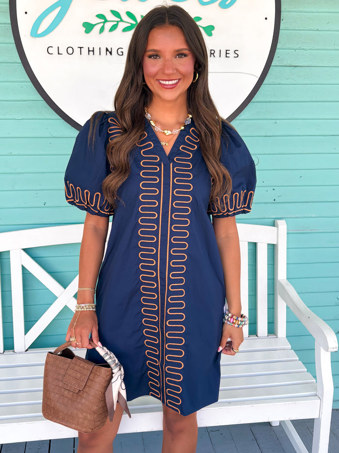 The Nicole Embroidered Dress-Navy
