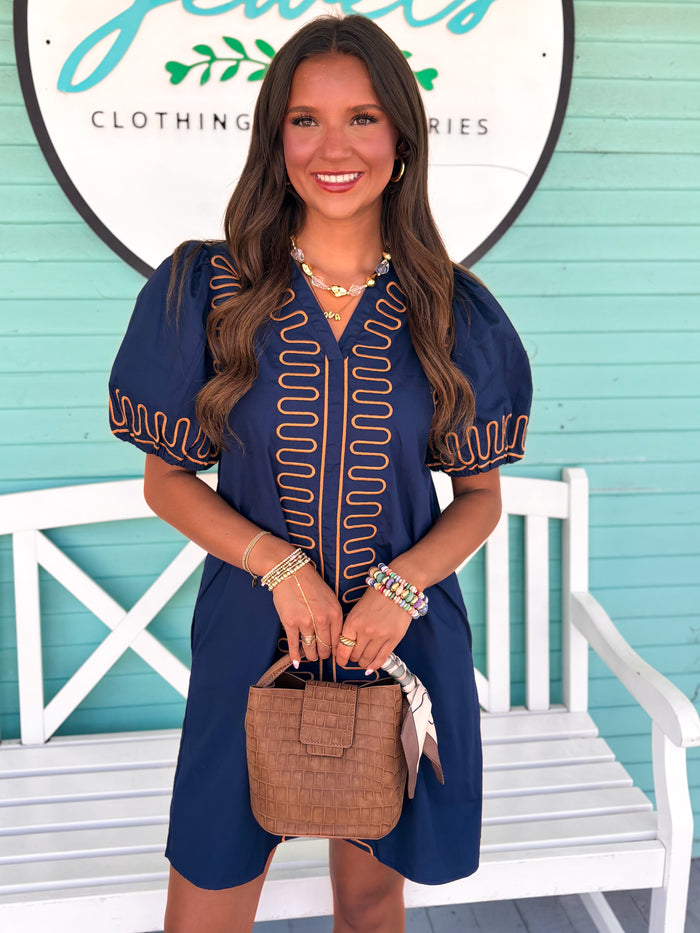 The Nicole Embroidered Dress-Navy