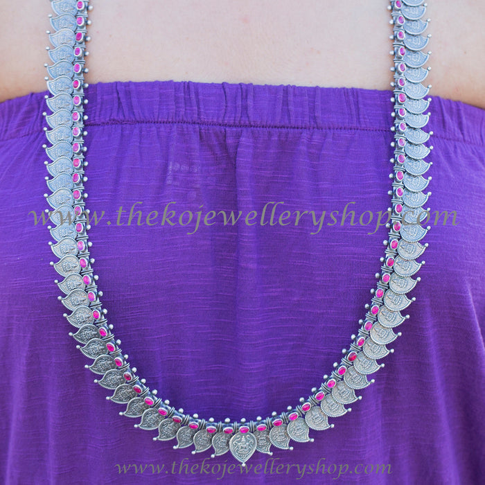 Traditional kasu mala designs 925 sterling silver bridal necklace