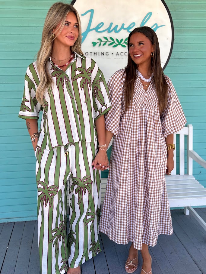 The Palm Paradise Stripe 2 Piece Set-Green