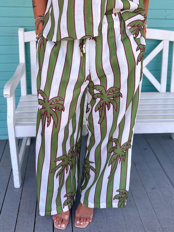 The Palm Paradise Stripe 2 Piece Set-Green