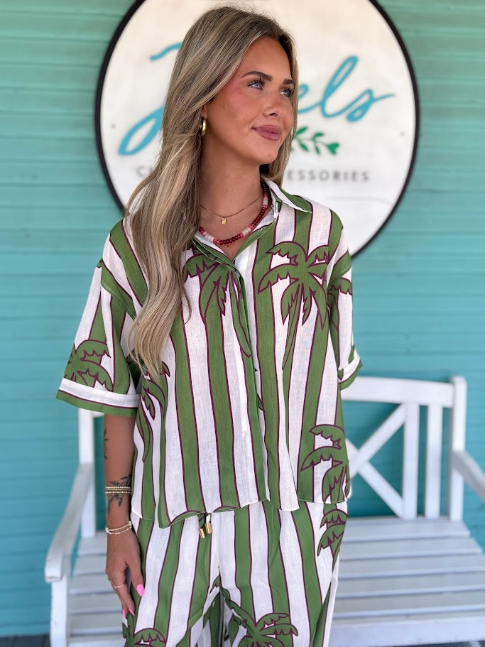 The Palm Paradise Stripe 2 Piece Set-Green