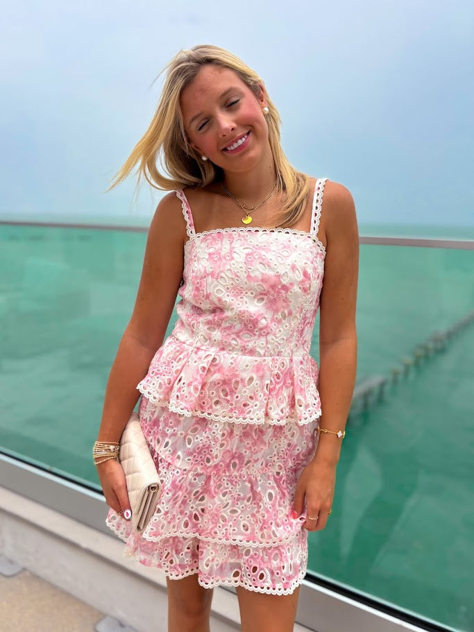 pink eyelet skirt set