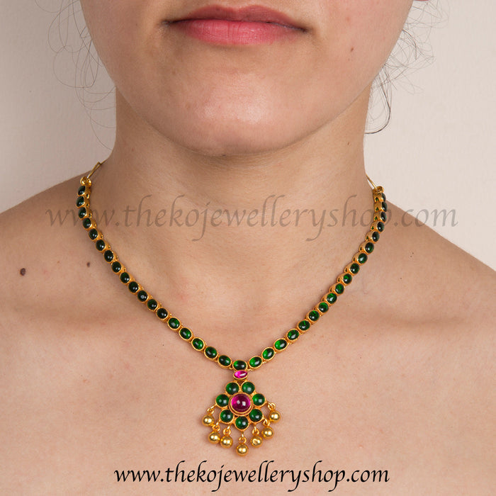 Green stone studded traditional necklace buy online