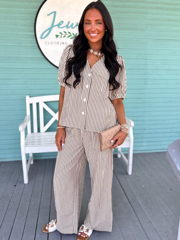 The Serena Striped Set-Brown