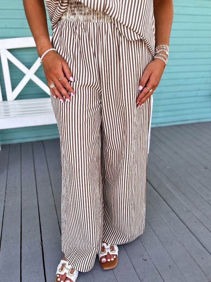The Serena Striped Set-Brown