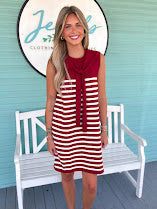 The Shane Striped Mini Dress-Burgundy