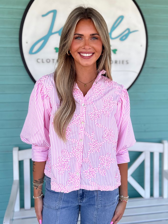 The Shawn Floral Stripe Top-Pink