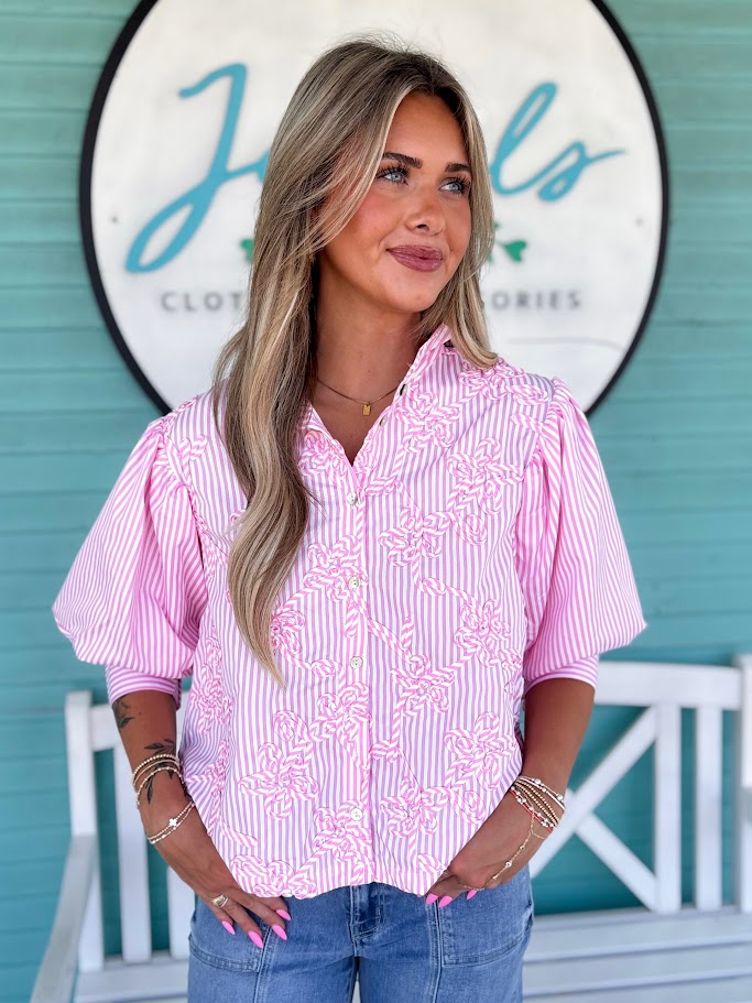 The Shawn Floral Stripe Top-Pink
