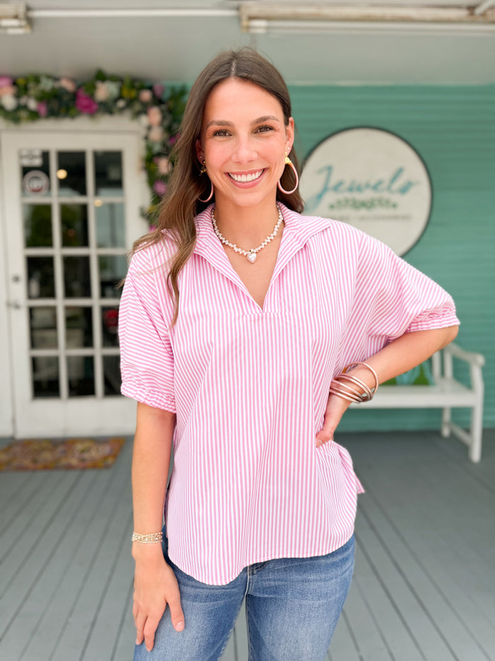 pink stripe short sleeve top