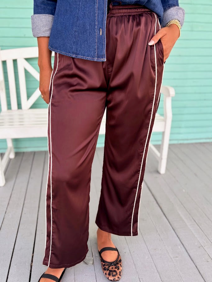 The Sylvia Satin Pants-Espresso