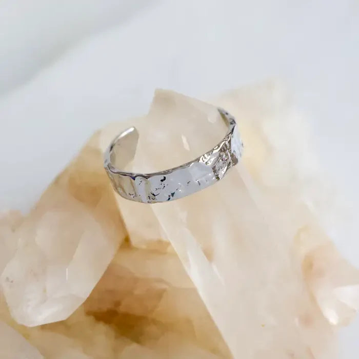 Thin Hammered Cuff Adjustable Ring