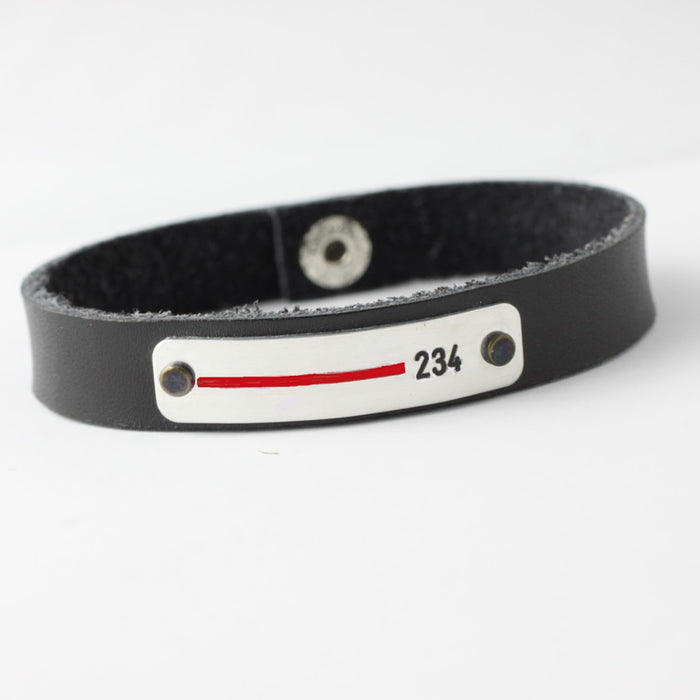 Thin Red Line Leather Bracelet Firefighter Personalized Band