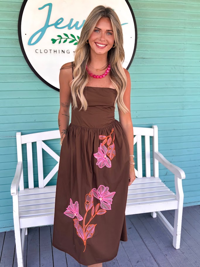 (THML) The Antonia Floral Midi Dress-Brown
