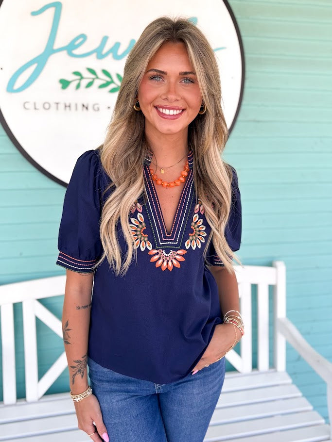 navy short sleeve THMl top