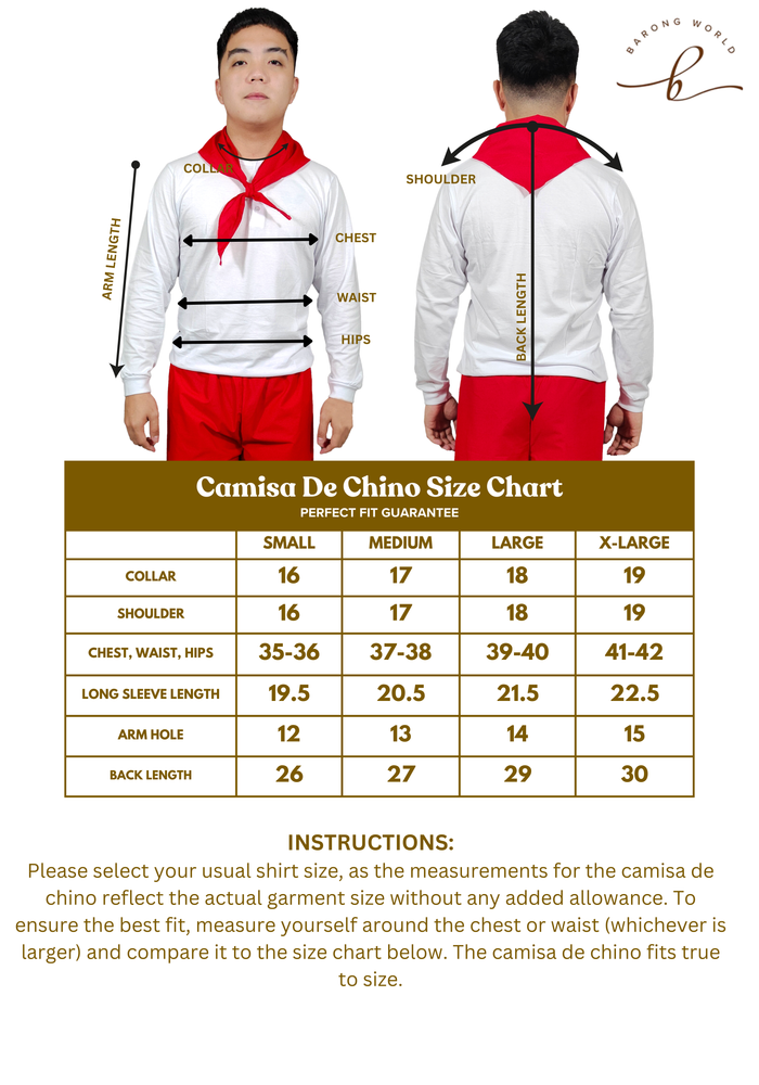 Camisa De Chino Size Chart