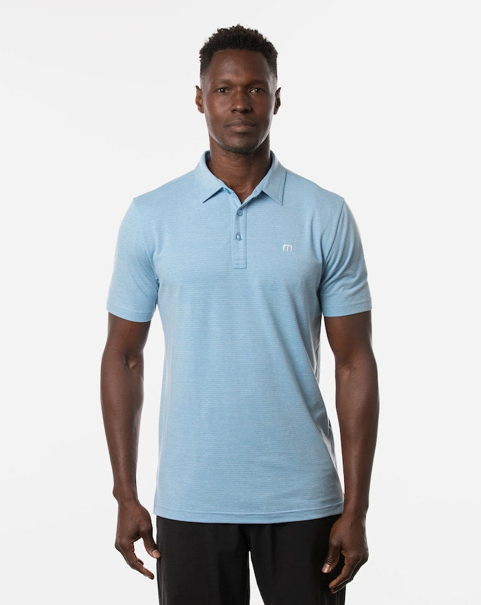 TravisMathew Men's Heater Polo Apparel TravisMathew Heather Heritage Blue Small