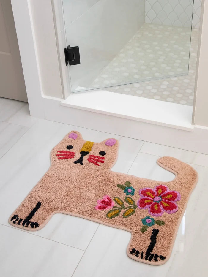 Tufted Cotton Bath Mat - Dusty Rose Cat-view 1