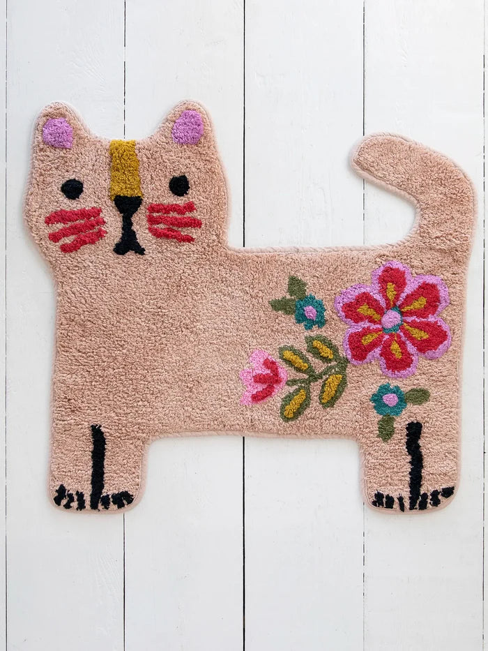 Tufted Cotton Bath Mat - Dusty Rose Cat-view 2