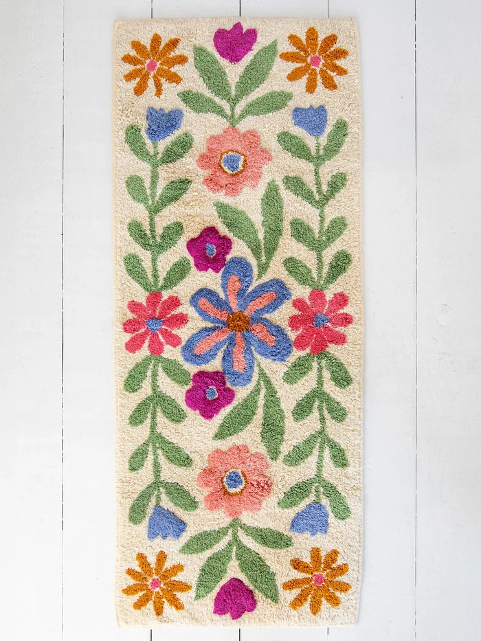 Tufted Runner Bath Mat - Cream Floral Vines-view 1