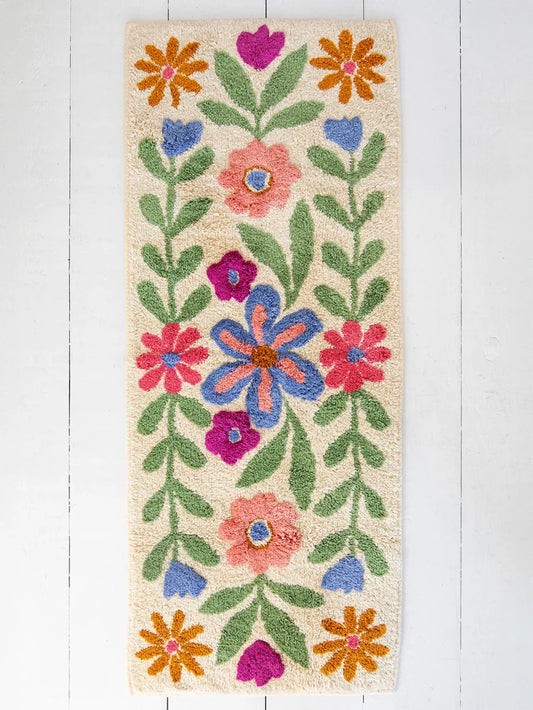 Tufted Runner Bath Mat - Cream Floral Vines-view 1