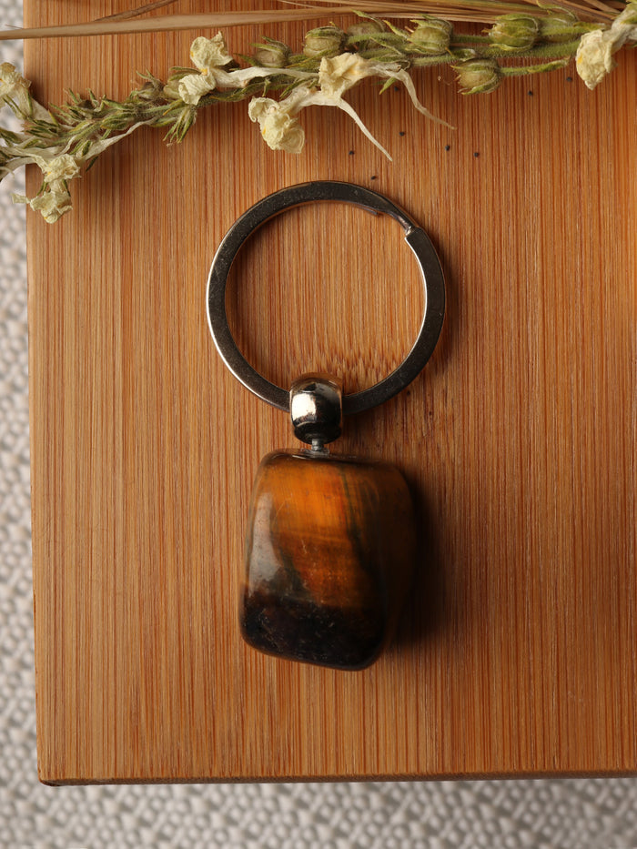 Tumbled Crystal Keyring | Tigers Eye-Image 1