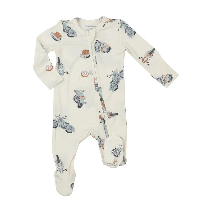 Two Way Zipper Footie - Vintage Motorcycles  | Angel Dear - Jenni Kidz