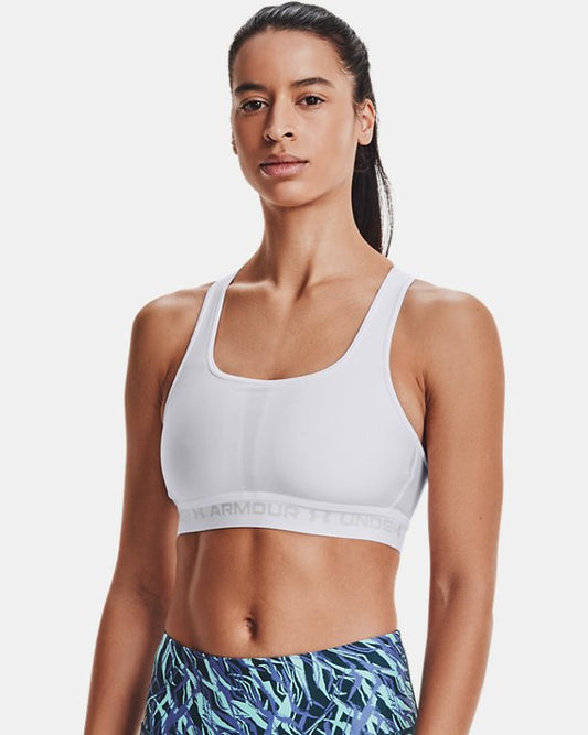 Under Armour Womens Armour Mid Crossback Sports Bra Apparel Under Armour White/White/Halo Gray-100 XSmall