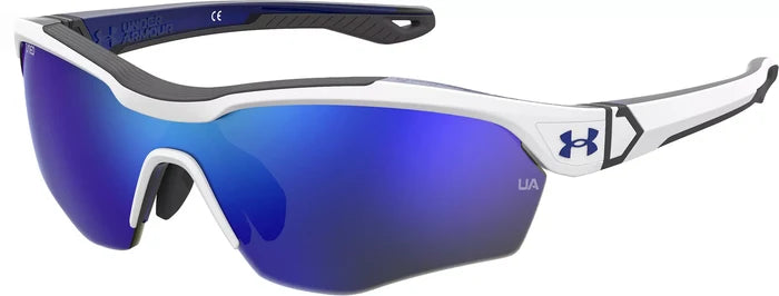 Under Armour Yard Pro Jr. Tuned Baseball Sunglasses Accessories Under Armour White/Transparent Royal/ Jet Grey/Baseball Tuned Blue Mirror