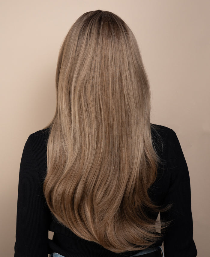 vegan fiber wig - 26" ash layered blowout.