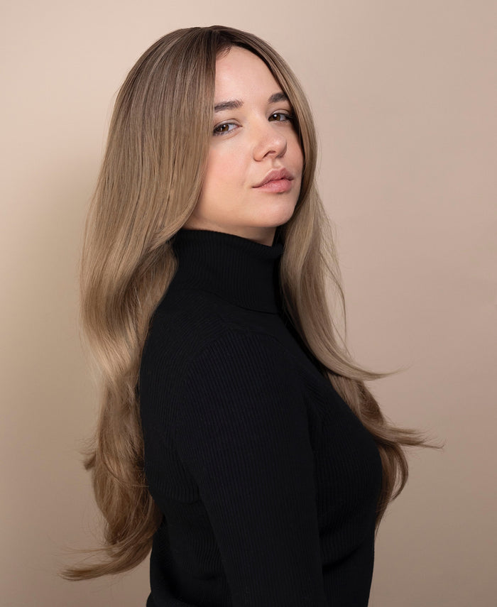 vegan fiber wig - 26" ash layered blowout.