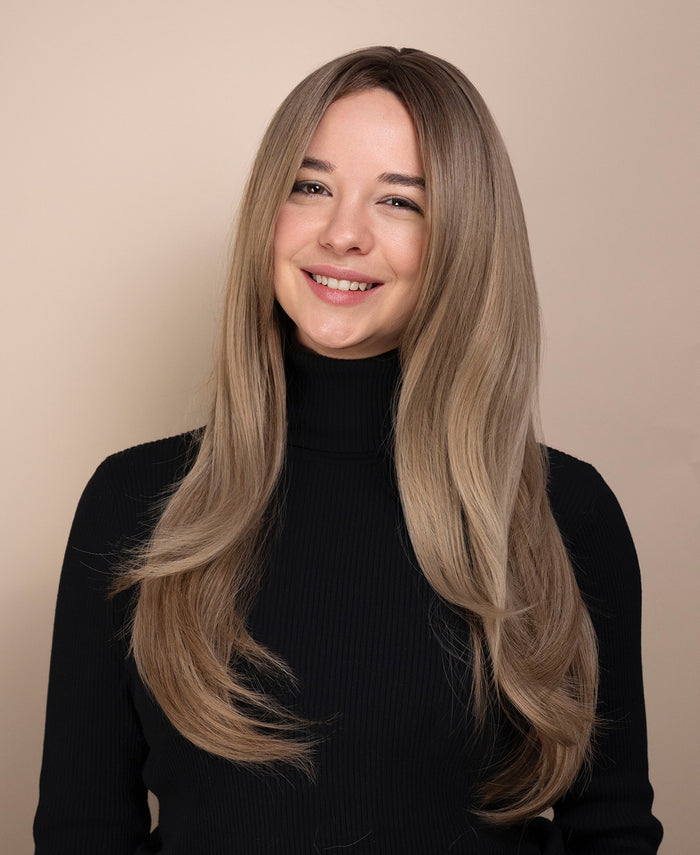 vegan fiber wig - 26" ash layered blowout.