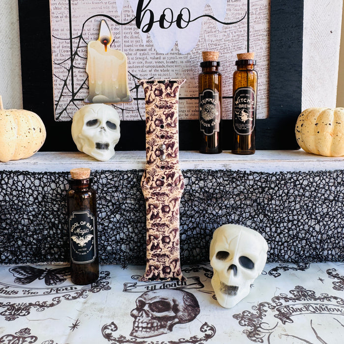 vintage haunt apple watch band â parchment silicone with sepia halloween toile; fits 38â49 mm