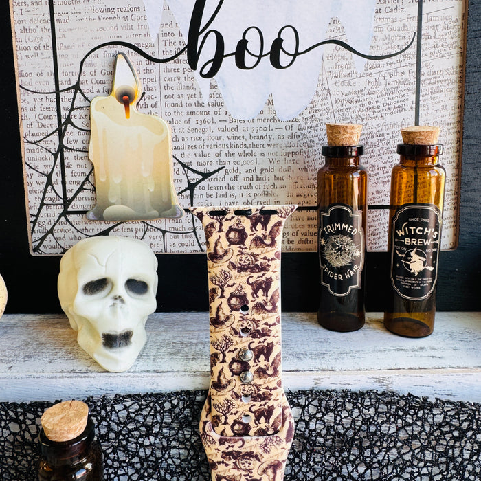 vintage haunt apple watch band â parchment silicone with sepia halloween toile; fits 38â49 mm