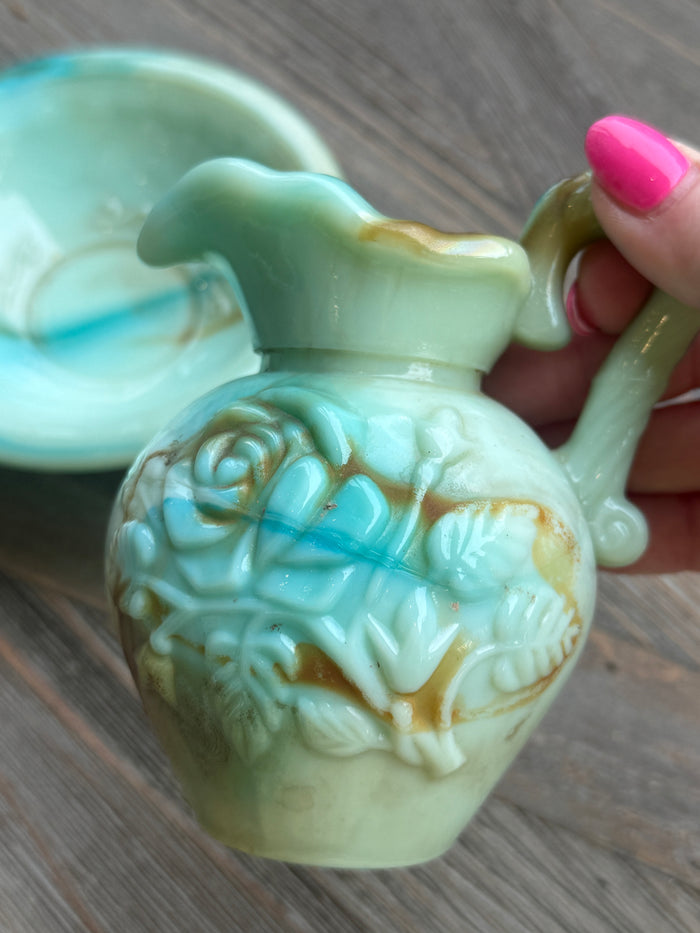 Vintage Jadeite Glass Cruet with Bowl (No Stopper)